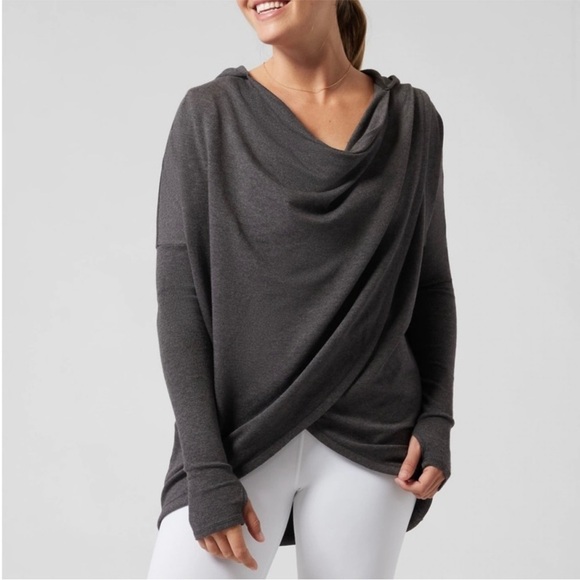 Athleta Purana Wrap assymetrical hem Sweatshirt Hoodie Cabernet/purple XS - Picture 2 of 10